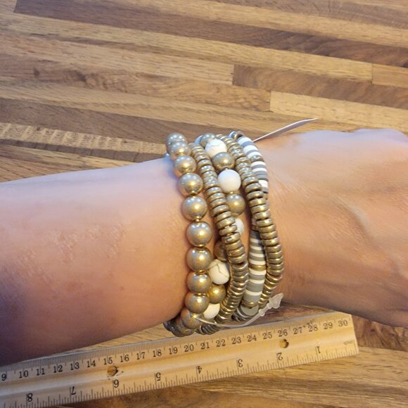 Meghan Browne Style Lana Howlite 5 Strand Boho Stretch Bracelets - Picture 12 of 14